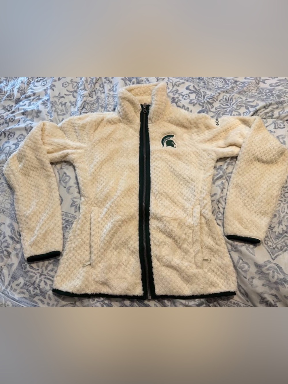 Columbia Michigan State Spartans Cream Fleece Zip Jacket with Green Logos